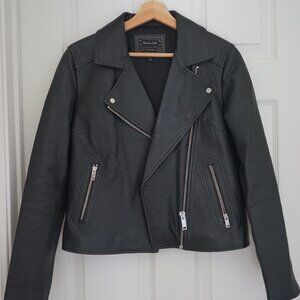 Massimo Dutti Black Leather Moto Jacket – Cropped, Size S